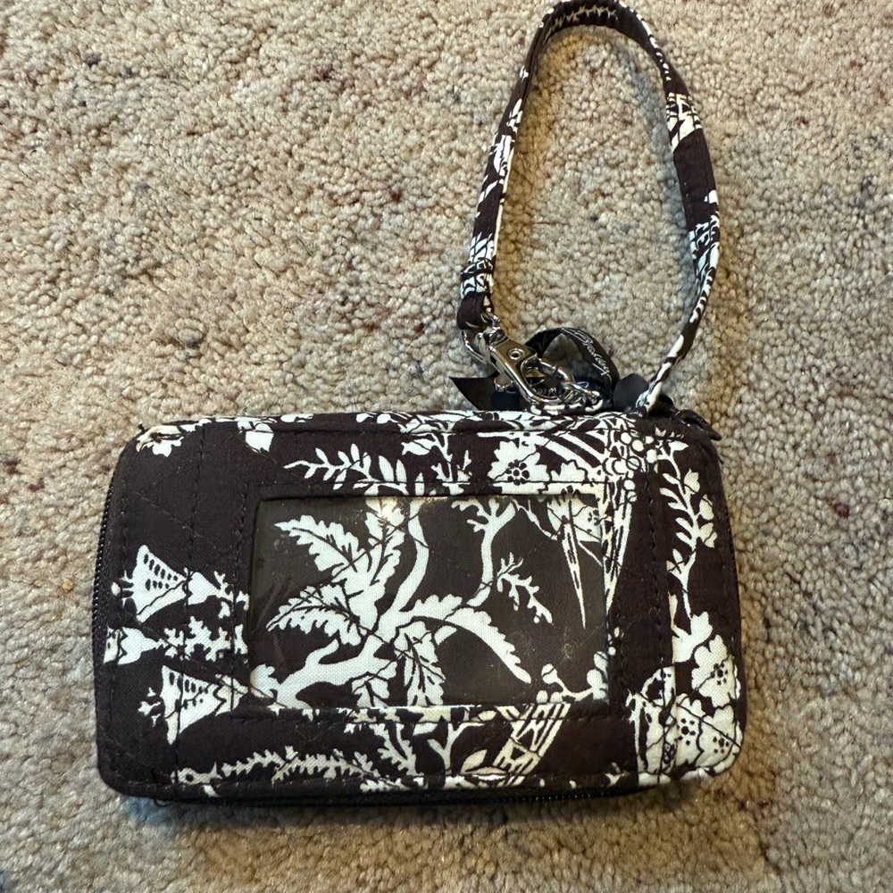 Vera Bradley White and Brown Wristlet with Artistic Design